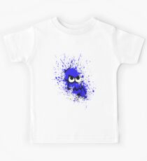 Camiseta para niños Splatoon Black Squid with Blank Eyes on Blue Splatter Mask