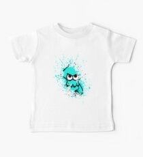 Camiseta para bebés Splatoon Black Squid with Blank Eyes en Cyan Splatter Mask