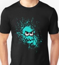 Splatoon Black Squid with Blank Eyes on Cyan Splatter Mask Unisex T-Shirt