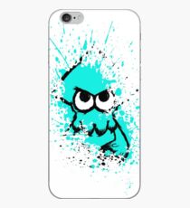 Splatoon Black Squid with Blank Eyes on Cyan Splatter Mask White Version iPhone Case
