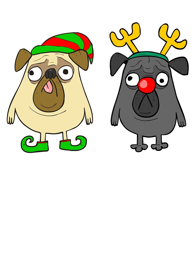 Two Funny Pugs Disguised As Green Elf And Santa Claus Reindeer Baby One Piece