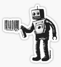 Banksy smiling Robot and barcodes Better Out Than In New York City residency black and white HD HIGHT QUALITY ONLINE STORE Sticker