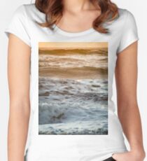Pretty Pink and Orange Pacific Ocean Sea Waves Sunset IV Women's Fitted Scoop T-Shirt
