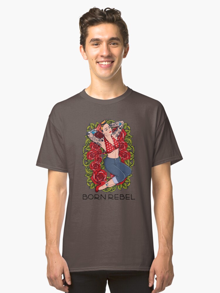 Alternate view of Born Rebel - Lady in Roses Classic T-Shirt