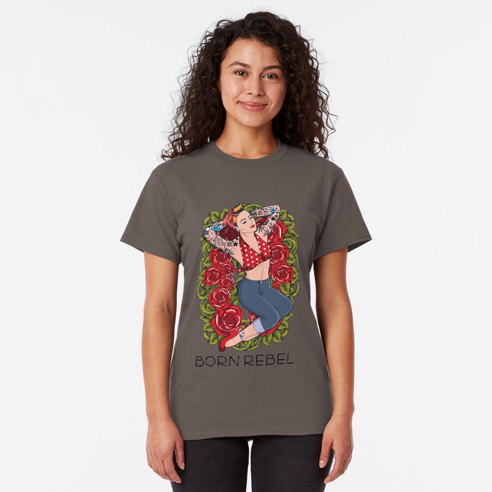 Born Rebel - Lady in Roses Classic T-Shirt