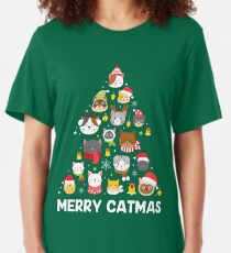 Merry Catmas Christmas Cat Tshirt for Cat Lovers Cat Owners Slim Fit T-Shirt