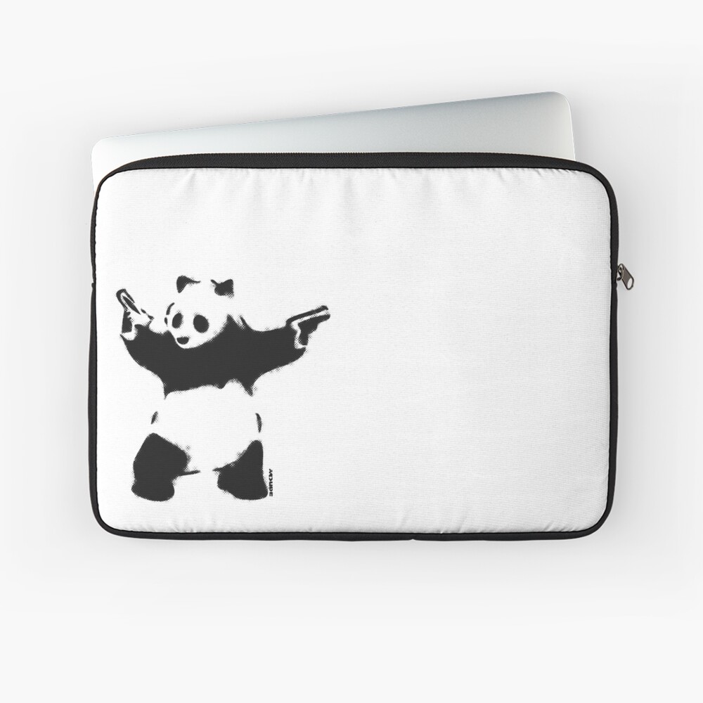 Banksy Panda with guns black and white Graffiti Street art with Banksy signature tag on white background HD HIGH QUALITY ONLINE STORE Laptop Sleeve