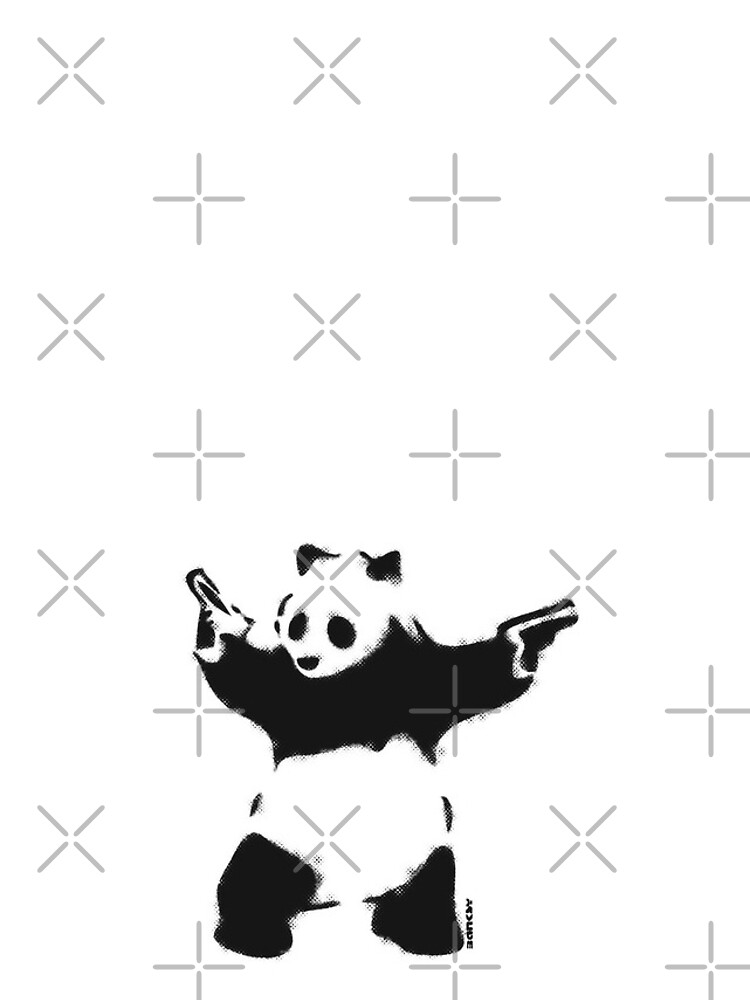 Banksy Panda with guns black and white Graffiti Street art with Banksy signature tag on white background HD HIGH QUALITY ONLINE STORE by iresist
