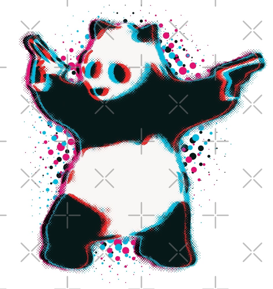 Banksy Panda Avec Des Fusils Noir Et Blanc 3d Anaglyphe Effet