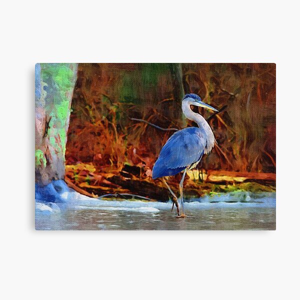 Heron on Ice Texture Painting Canvas Print