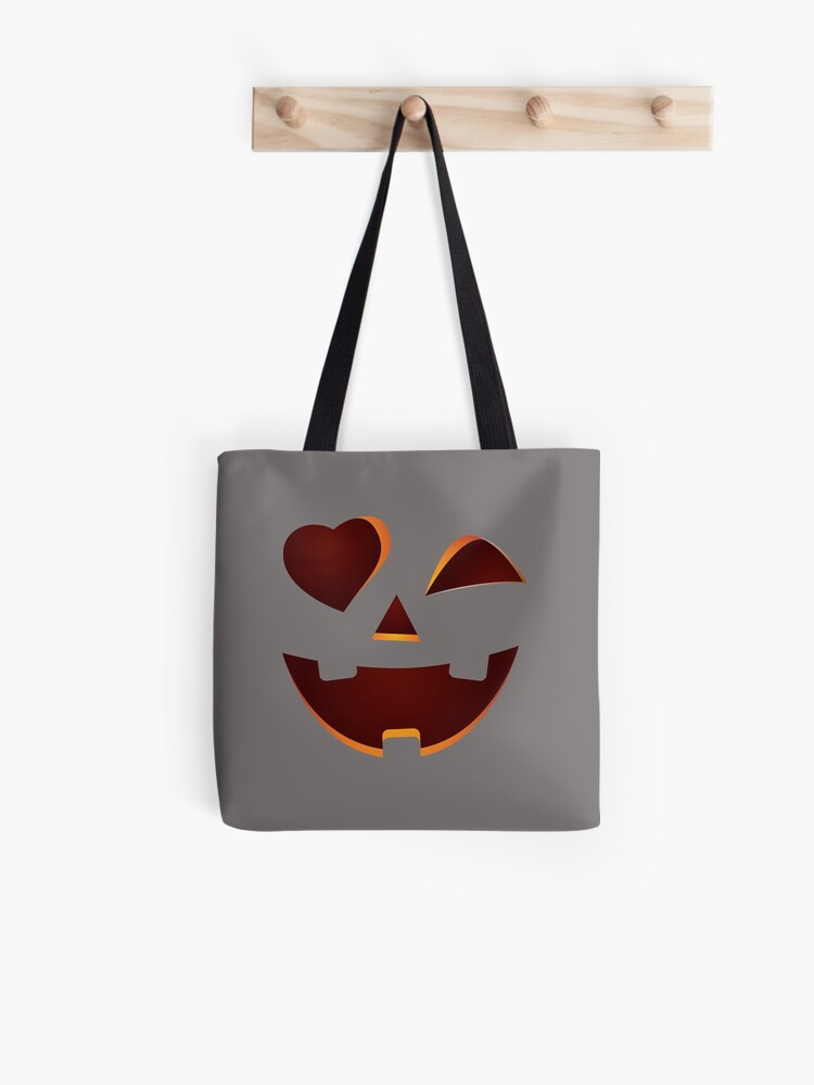 Smiley Face Pumpkin Design For Kids Or Adults On Halloween Tote