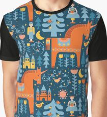 Märchen in Blau + Orange Grafik T-Shirt