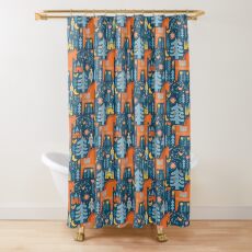 Fairy Tale in Blue + Orange Shower Curtain