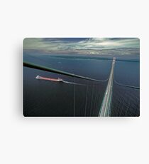 The Mackinac Bridge and Lake Boat from The South Tower Canvas Print