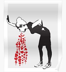 Banksy graffiti Love Sick Woman with snickers vomitting hearts Black and White with grunge texture HD HIGH QUALITY ONLINE STORE Poster