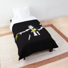 Banksy graffiti Pulp Fiction parody with bananas on Black background with grunge texture HD HIGH QUALITY ONLINE STORE Comforter