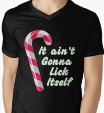 It Ain't Gonna Lick Itself Candy Cane Christmas Men's V-Neck T-Shirt