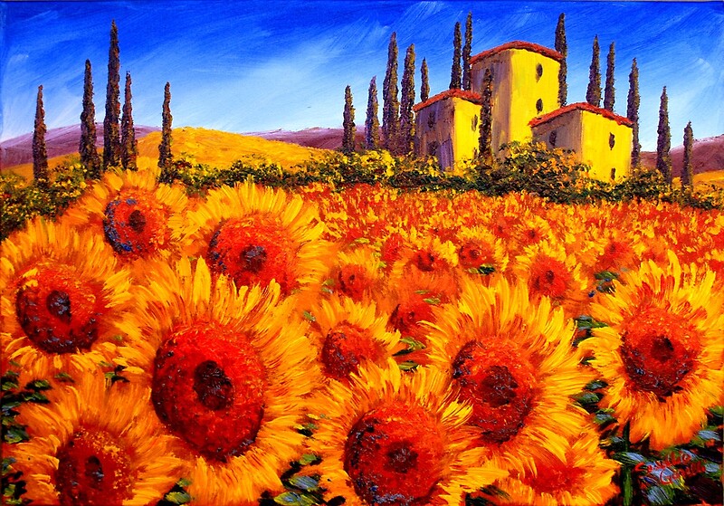 Tuscan Villa In The Sunflowers By Sesillie Redbubble   Flat,800x800,075,f 