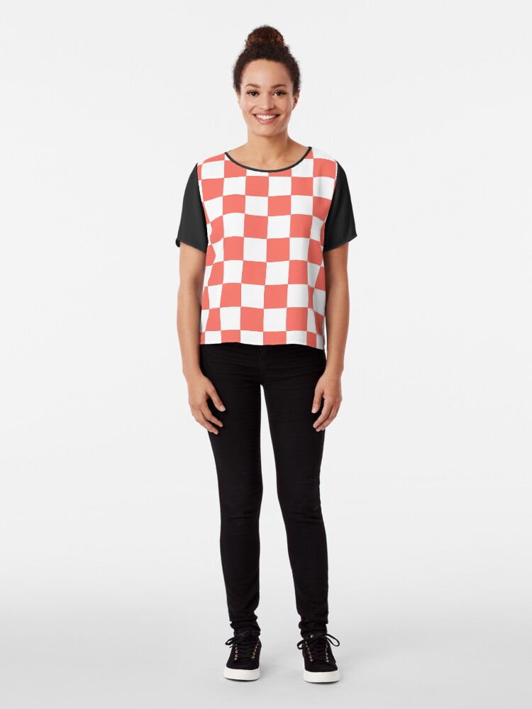 Alternate view of LIVING CORAL CHECK PATTERN WITH WHITE - PANTONE COLOR OF THE YEAR 2019 Chiffon Top