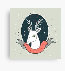 Christmas deer New Year Holiday greeting card design template Cute hand drawn design on light green background Canvas Print