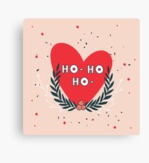 Christmas wreath and Red heart and Ho - Ho - Ho phrase greeting card design on pink background Unique cute hand drawn elements Canvas Print