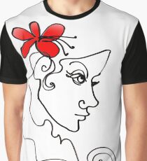 Blumenmädchen - Line Art Grafik T-Shirt