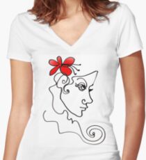 Blumenmädchen - Line Art Shirt mit V-Ausschnitt