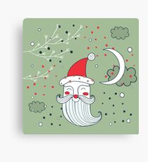Merry Christmas Happy New Year Santa Claus greeting card Banner Green background Holiday wreath design elements Canvas Print