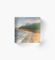 Heceta Head Lighthouse - original painting by mjh, 10-20-2018 Acrylic Block