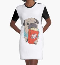 Pug with popcorn Graphic T-Shirt Dress