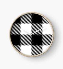 Black White Buffalo Plaid with Twill Clock
