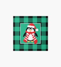 Christmas Penguin Buffalo Plaid Art Board