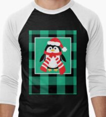 Christmas Penguin Buffalo Plaid Men's Baseball ¾ T-Shirt