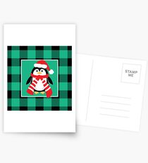 Christmas Penguin Buffalo Plaid Postcards