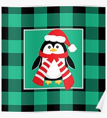 Christmas Penguin Buffalo Plaid Poster