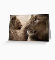 Close-up of a male lion and its cub Greeting Card
