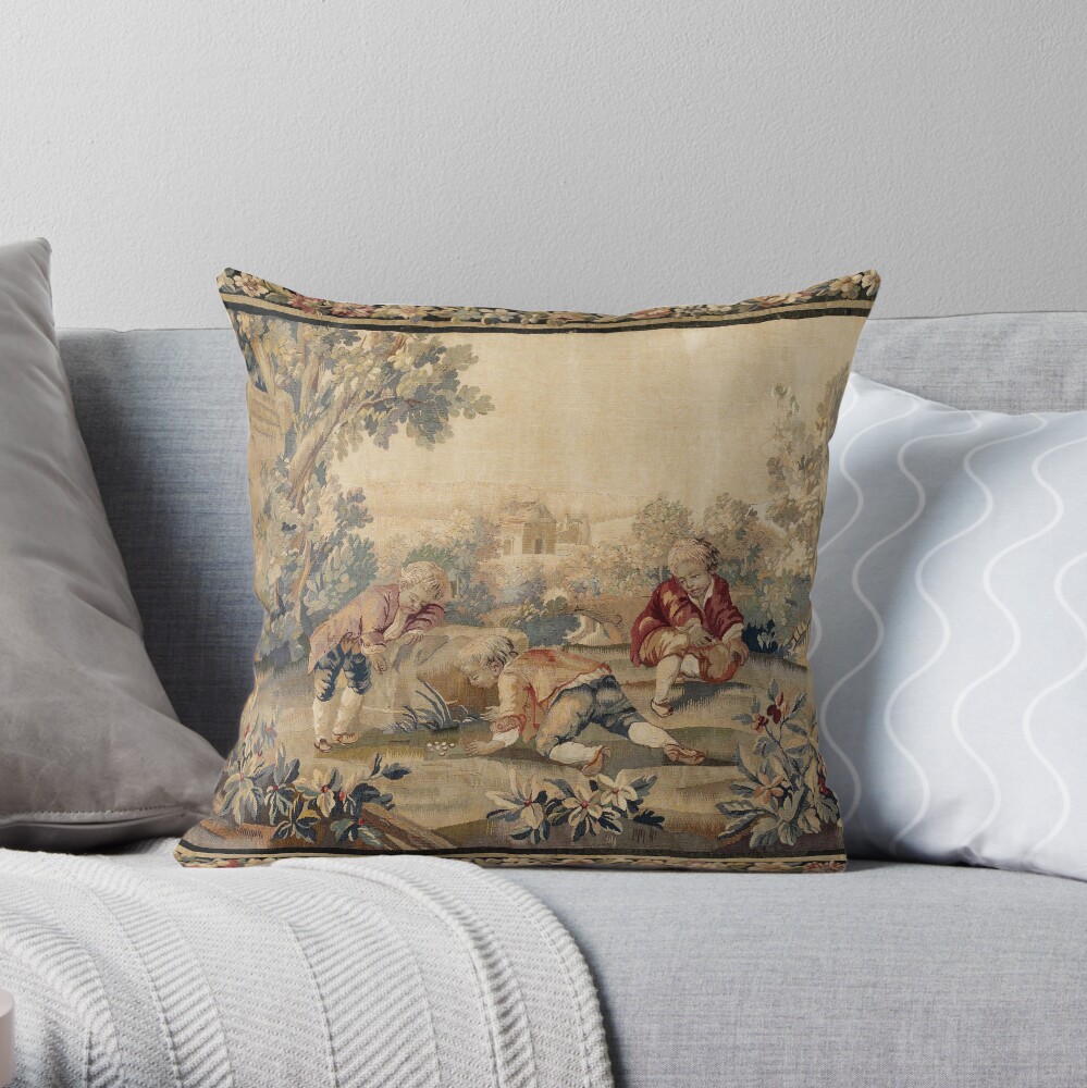 Aubusson Antique French Tapestry Throw Pillow