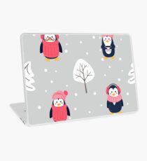 Pattern with cute cartoon penguins pine tree and snow Laptop Skin