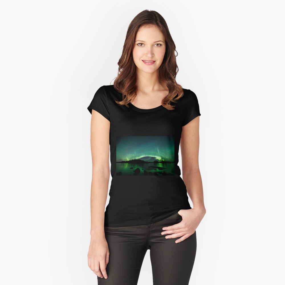 Beautiful northern lights over lake Fitted Scoop T-Shirt