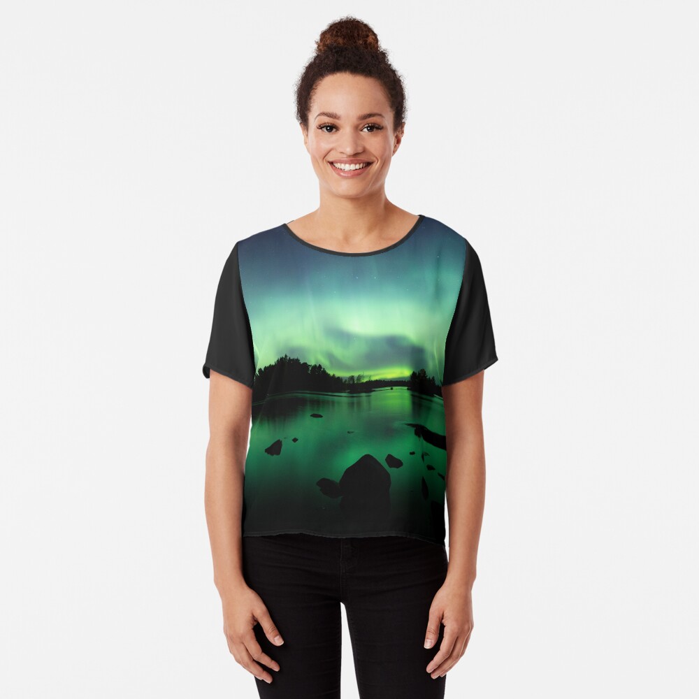 Beautiful northern lights over lake Chiffon Top