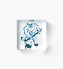 Yeti Playing Ice Hockey Stick Funny Angry Bigfoot Acrylic Block