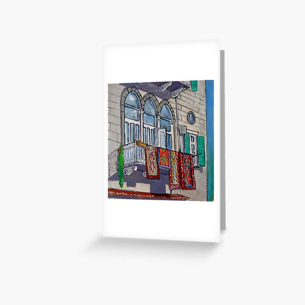 Balcony with Hanging Carpets Greeting Card