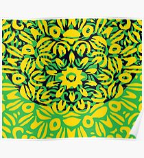 Floral Burst, Yellow, Green & Dark Blue Mandala 6 Poster