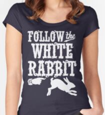 Follow The White Rabbit Alice in Wonderland T Shirt Women's Fitted Scoop T-Shirt