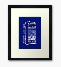Police Box Names - Chronological Hartnell to Whittaker in white Framed Print