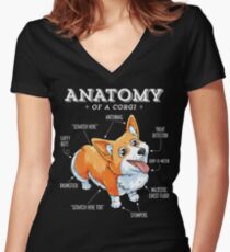 Anatomy of a Corgi T-Shirt Funny Corgis Dog Puppy Shirt Women's Fitted V-Neck T-Shirt