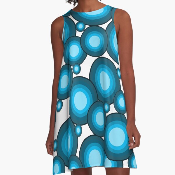 Blaue 70er Jahre Kreise A-Linien Kleid