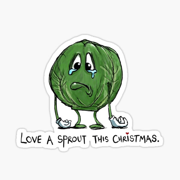 Funny Sad Cartoon Sprout Christmas Vegetable Joke Sticker