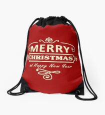 Merry Christmas and Happy New Year Drawstring Bag