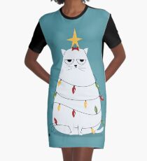 Grumpy Christmas Cat Graphic T-Shirt Dress